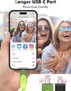 MOSDART 1TB USB3.1 Fast Speed C and A Dual Flash Drive, exFAT Memory Stick with Keychain and LED Indicator, for iPhone 15 and 16, Android Phone, iPad, MacBook, and Other Laptops, Green