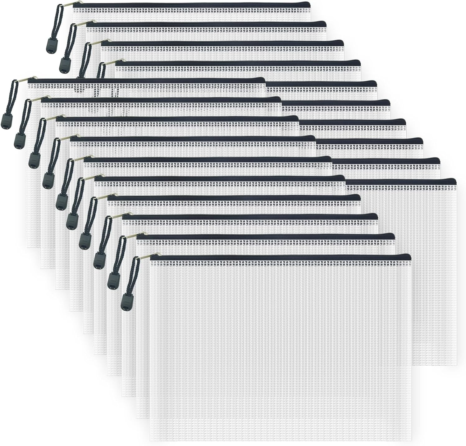 AUSTARK 20 Pcs Zipper File Bags, Plastic Mesh Pouch, Board Game Storage Bag, Waterproof Bags for Office School (B5 Size 11.4''x8.2'', White and Black)