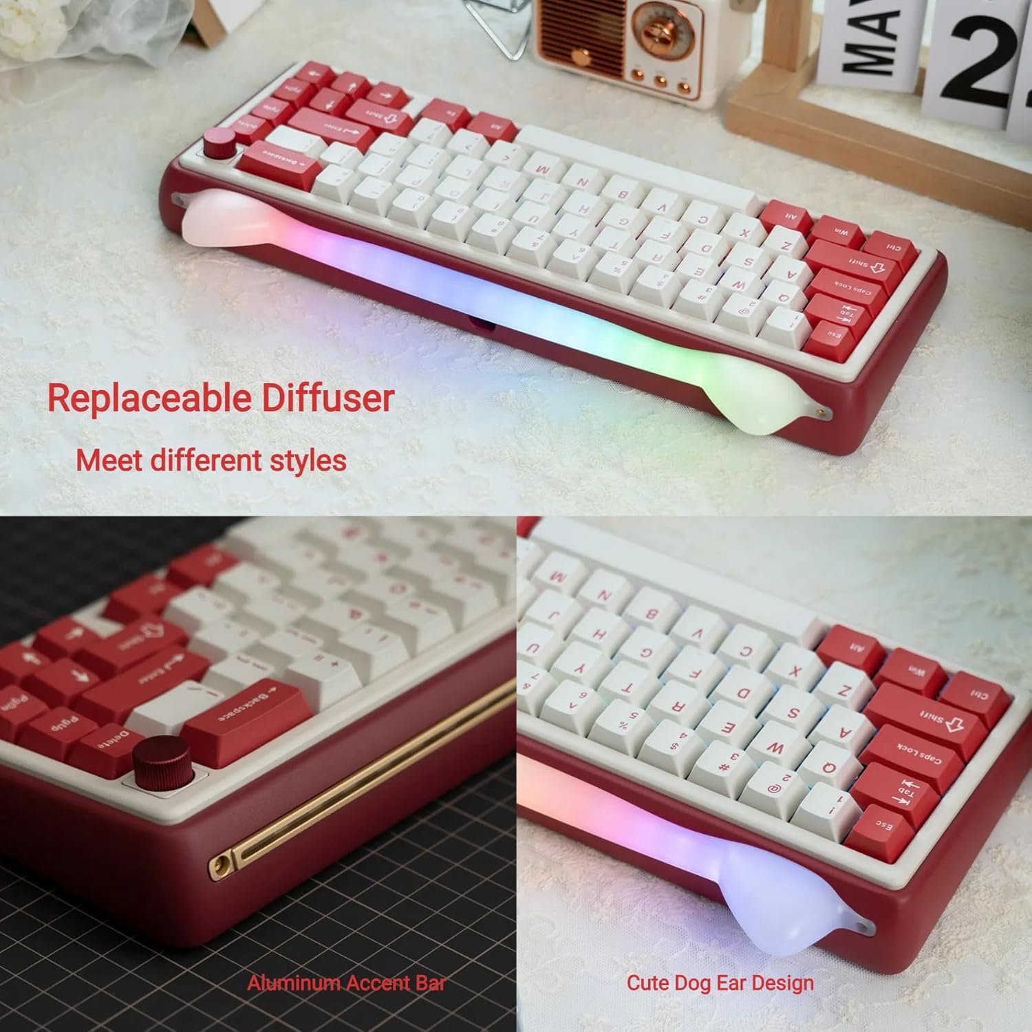 Chilkey Foxy65 Mechanical Keyboard with Knob, Gasket Mount 65% Aluminum Wireless Mechanical Keyboard, BT5.0/2.4GHz/USB-C, Hot Swappable, RGB Backlit Computer Custom Key Board for PC