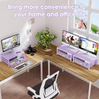 Desk Organizers and Accessories, 2-Tier Computer Monitor Stand Riser with Drawer, Laptop Stand, Office Desk Accessories, Workspace Desktop Organizer for Office Supplies, Purple