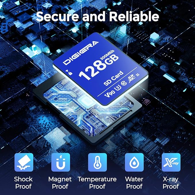 128GB LSU200 SDXC UHS-II Memory Card - up to 300MB/s, C10, U3, V90, 8K, SD Card for Computers, Digital Cameras, Home Theatre Devices, Car Navigation Systems (1 Pack)