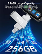 256GB Flash Drive for iPhone iPad, USB3.0 High-Speed Memory Stick No App Needed, Lightening & USB-C External Memory Storage for Photos Videos, Picture Backup Thumb Drive Plug & Play (Silver)