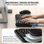Ergonomic Keyboard and Mouse Combo, Bluetooth/2.4G Wireless Ergo Wave Curved Keyboard with Cushioned Palm Rest and 6 Levels DPI Adjustable Silent Mouse, Multi-Device for Windows/Mac/Android