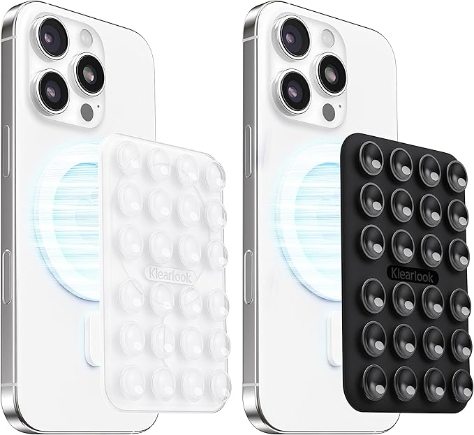 Klearlook 2Pack Magnetic Suction Phone Mount for MagSafe Case, Sticky Phone Grip Holder for iPhone, Removable Hands-Free Selfie/Video for TikTok Influencers, Women Girl Teen Gift, Transparent & Black