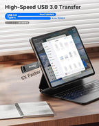 256GB Flash Drive for iPhone iPad, USB3.0 High-Speed Memory Stick No App Needed, Lightening & USB-C External Memory Storage for Photos Videos, Picture Backup Thumb Drive Plug & Play (Space Gray)