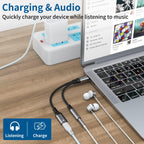 USB C to 3.5mm Headphone and Charger Adapter, 2-in-1 Type C to Aux Jack Cable with PD 60W Fast Charging for iPhone15 16 17 Pro Max, Samsung Galaxy S22 S23 S24 S25 Ultra, Note 20, iPad Air4, Pixel 8 9
