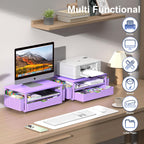 Desk Organizer and Accessories, Computer Monitor Stand Riser with Drawer and 2 Pen Holders, Office Desk Accessories & Workspace Organizers for Office Supplies (Purple)