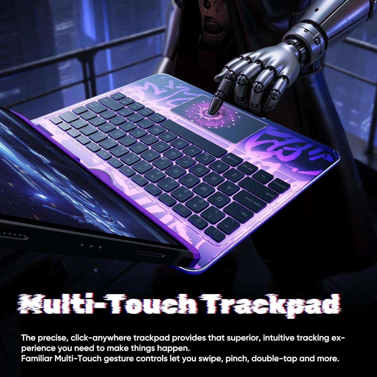 KITONE Transparent Case with Wireless Keyboard only for 2024 iPad Pro 11-in.(M4), 7 Colors Backlight, Trackpad, 360°Rotating Stand for iPad Pro 11(5th Gen), Tech Style