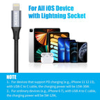 AGVEE 4 inch USB-C Female to Lightning Male Adapter, 30W Fast Charging Charger Converter for iPhone 14 13 12 11 Airpods iOS Device Carplay, Not for Audio, Dark Gray