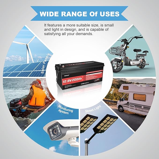 2 pack 12V 200Ah LiFePO4 Battery,2560Wh Deep Cycle Lithium Iron Phosphate Battery 200A BMS, 15000+ Cycles, Ideal for RV, Solar Energy Storage,Trolling Motor and Off-Grid Camping