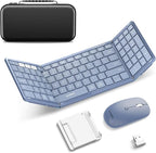 Foldable Keyboard and Mouse, Samsers Folding Bluetooth Keyboard Combo, 2.4G + BT5.0 x 2, Full-Size Portable Travel Keyboard & Rechargeable Wireless Mouse for Windows Android iOS Mac OS, Blue