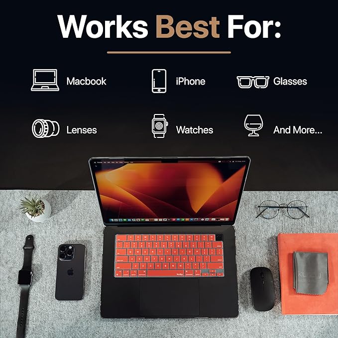 Kuzy Premium Keyboard Cover Cloth with Screen Imprint Protection - Lint Free Microfiber Cleaning Cloth - Computer Screen Cleaner Compatible with MacBook Pro Air 13" and MacBook Pro 14", 1 pk