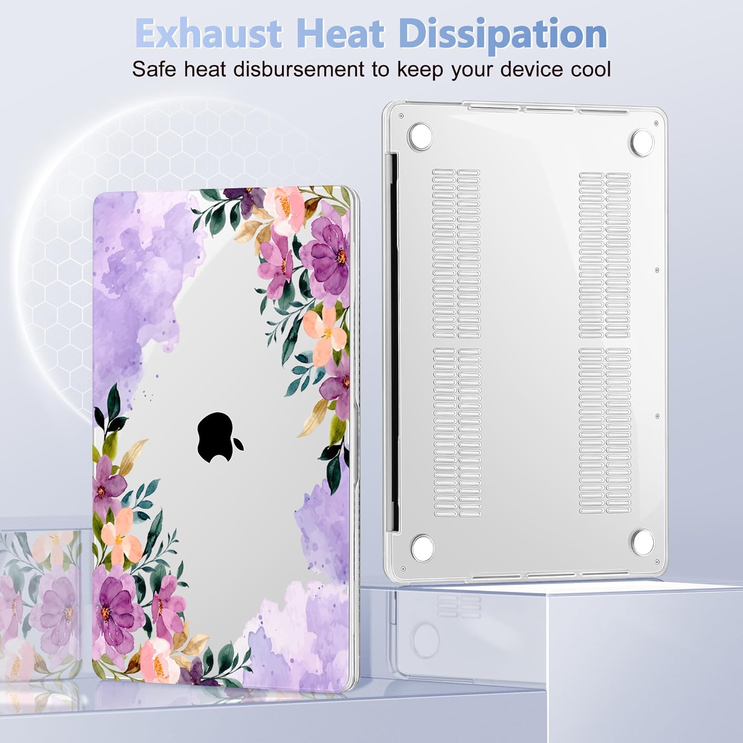 Case for MacBook Pro 13 inch with/Without Touch Bar (2016-2022, M2 A2338 M1 A2289 A2251 A2159 A1989 A1706 A1708), Hard Shell + Keyboard Cover + Dust Plug - Purple Flower