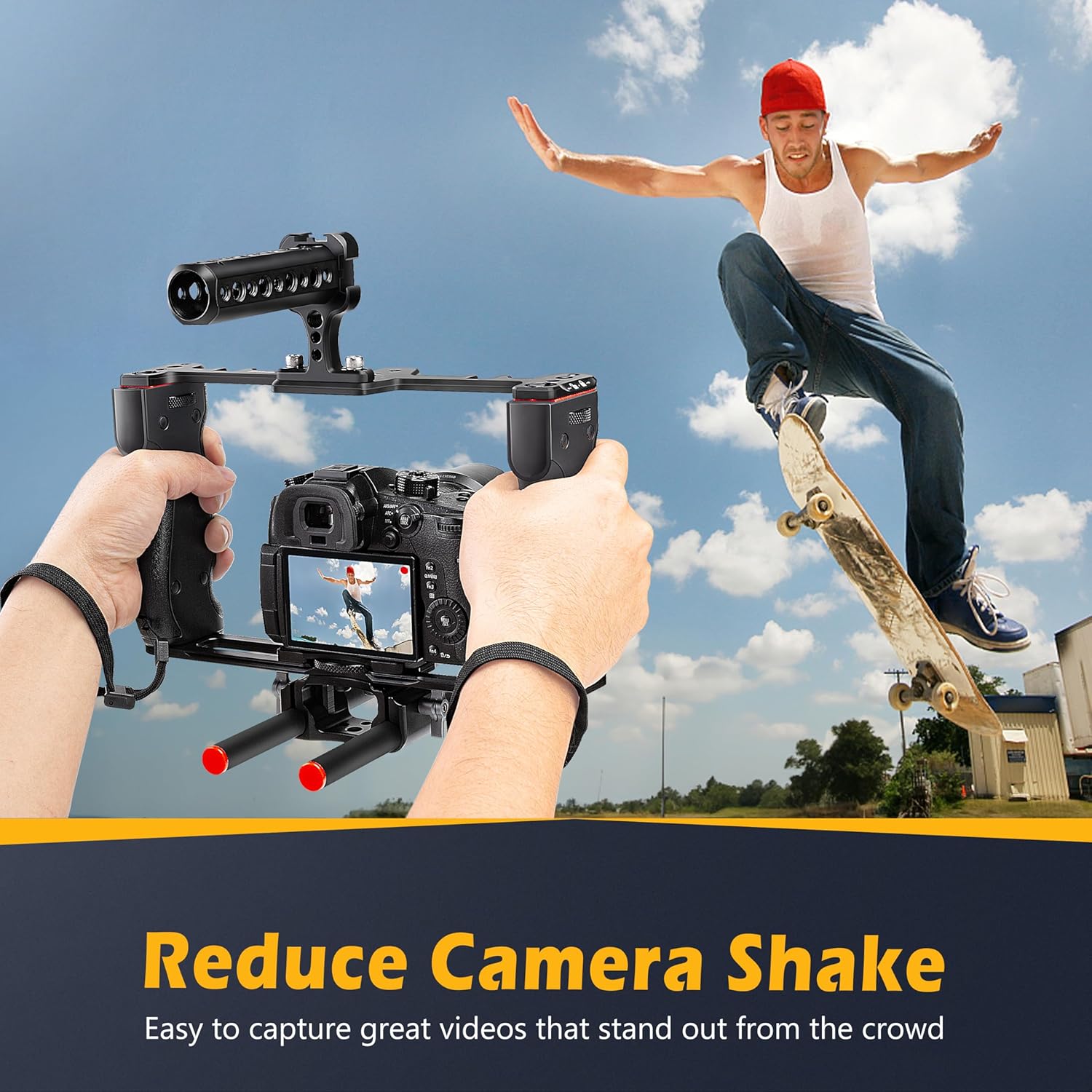 Zeadio Camera Video Rig Cage, Aluminum Filmmaking Movie Making Kit with Top Handle & Arca Type Base and Two 15mm Rod Guide, Compatible with All DSLR Camera and Camcorder