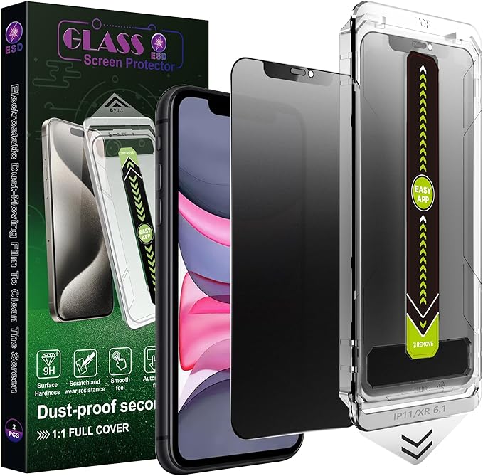 (2-Pack Matte Privacy Anti-Spy Screen Protector for iPhone 11/XR (6.1-Inch),9H Tempered Glass,Anti-Glare,Full Coverage,Anti-Fingerprint,Auto Dust Removal,Bubble-Free