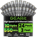 GearIT Cat 6 Ethernet Cable (24-Pack 3 Feet) Cat6 Network Patch, 10Gbps, RJ45, Snagless Cord, Gold-Plated Connectors, Internet for PC, TV, Tablet, Router, Printer, Servers, IT Data Center - Gray