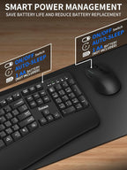 Wireless Keyboard and Mouse Combo,2.4G Full Size Wave Keys Ergonomic Keyboard with Wrist Rest for Natural Typing, 3 DPI Adjustable Ergonomic Silent Mouse for Computer/Laptop/Windows/Mac (Black)