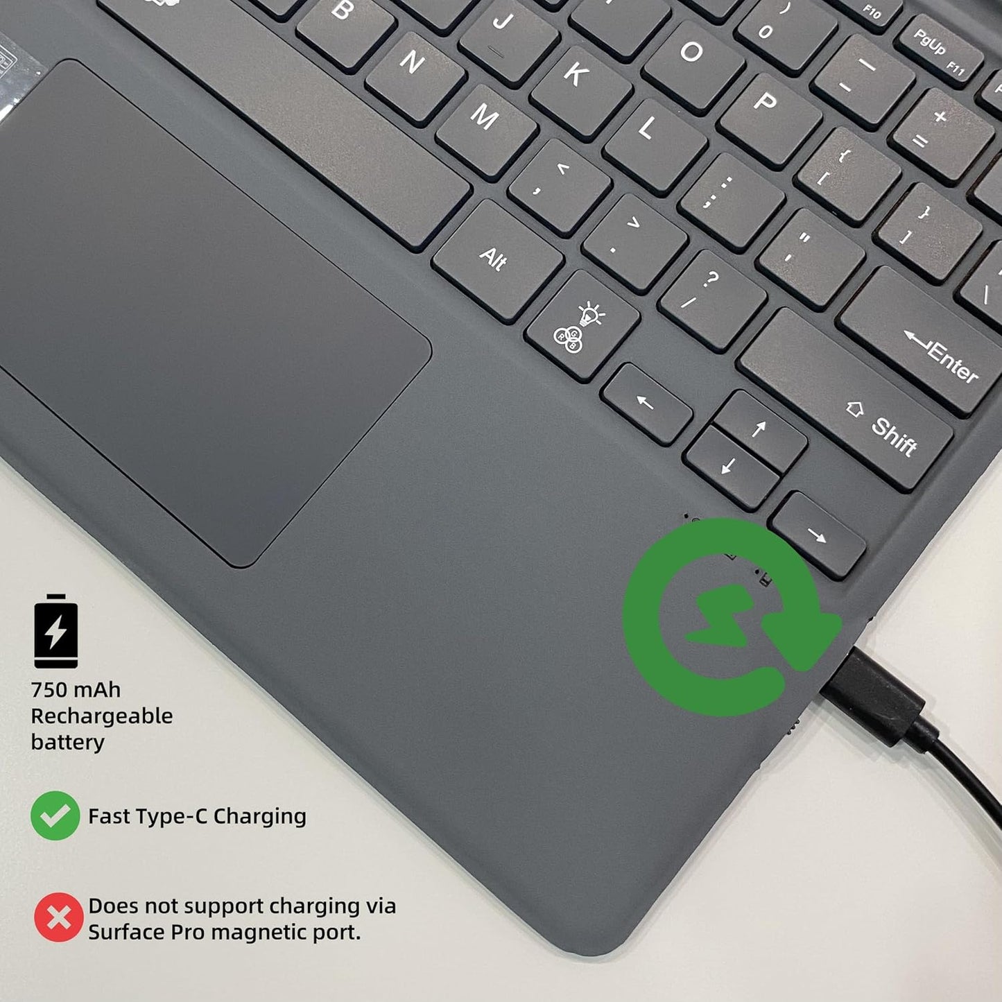 Keyboard for Microsoft Surface Pro Copilot+ (11th Edition) / Pro 11 / Pro 10 / Pro 9 / Pro 8 / Pro X, 13 inch, Detachable Type Cover with Touchpad, Pen Holder (Grey Without Backlit)