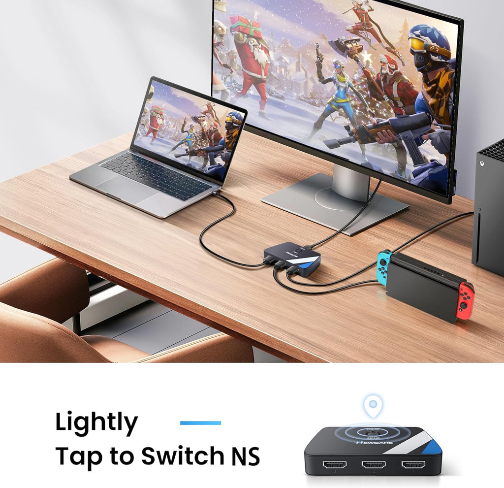 [Upgrade] HDMI Switch 3 in 1 Out, 4K@60Hz HDMI 2.0 Switch Splitter with 2.6FT Long HDMI Cable, 3-Port HDMI Switcher Selector, Supports 4K 30Hz 3D 1080P HDCP2.2 for PS5 Xbox DVD Player Fire Stick PC