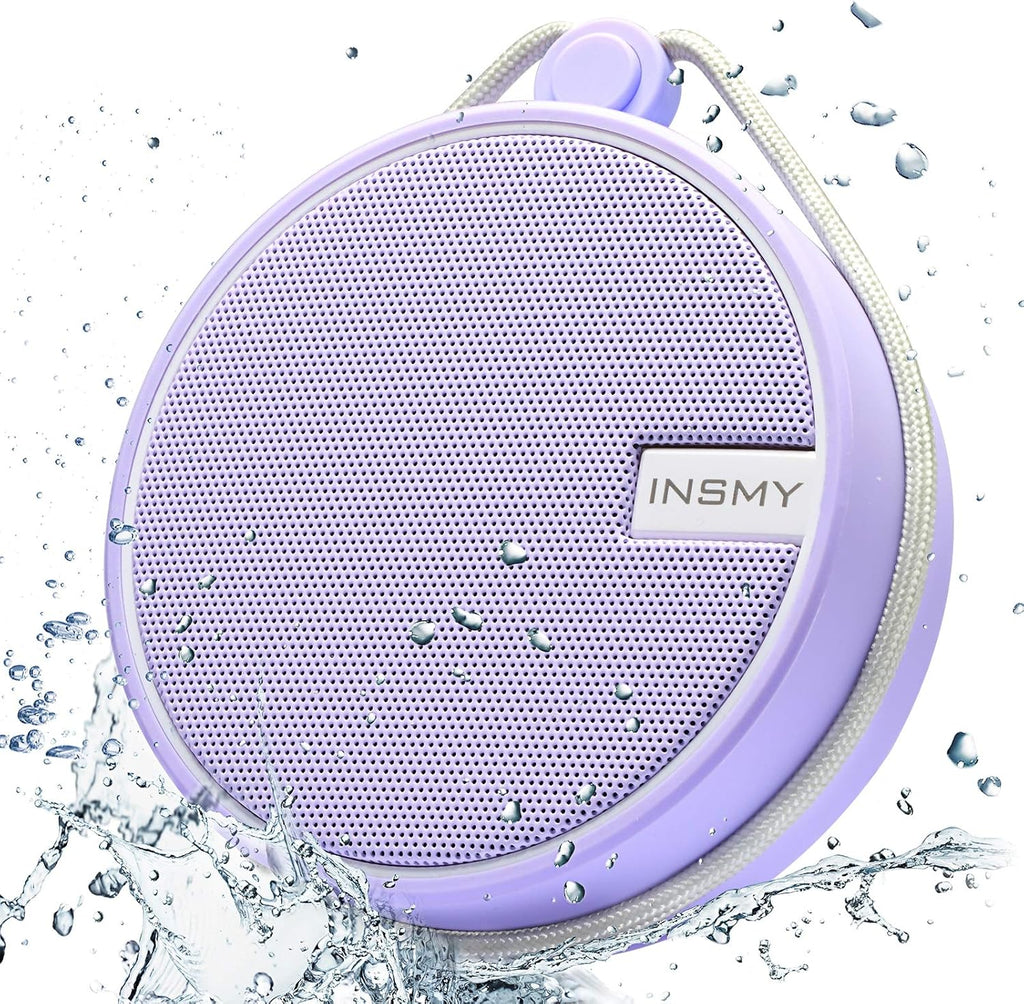 INSMY C12 IPX7 Waterproof Shower Bluetooth Speaker, Portable Small Speaker, Speakers Bluetooth Wireless Loud Clear Sound Support TF Card Suction Cup for Kayak Canoe Beach Gift (Purple)