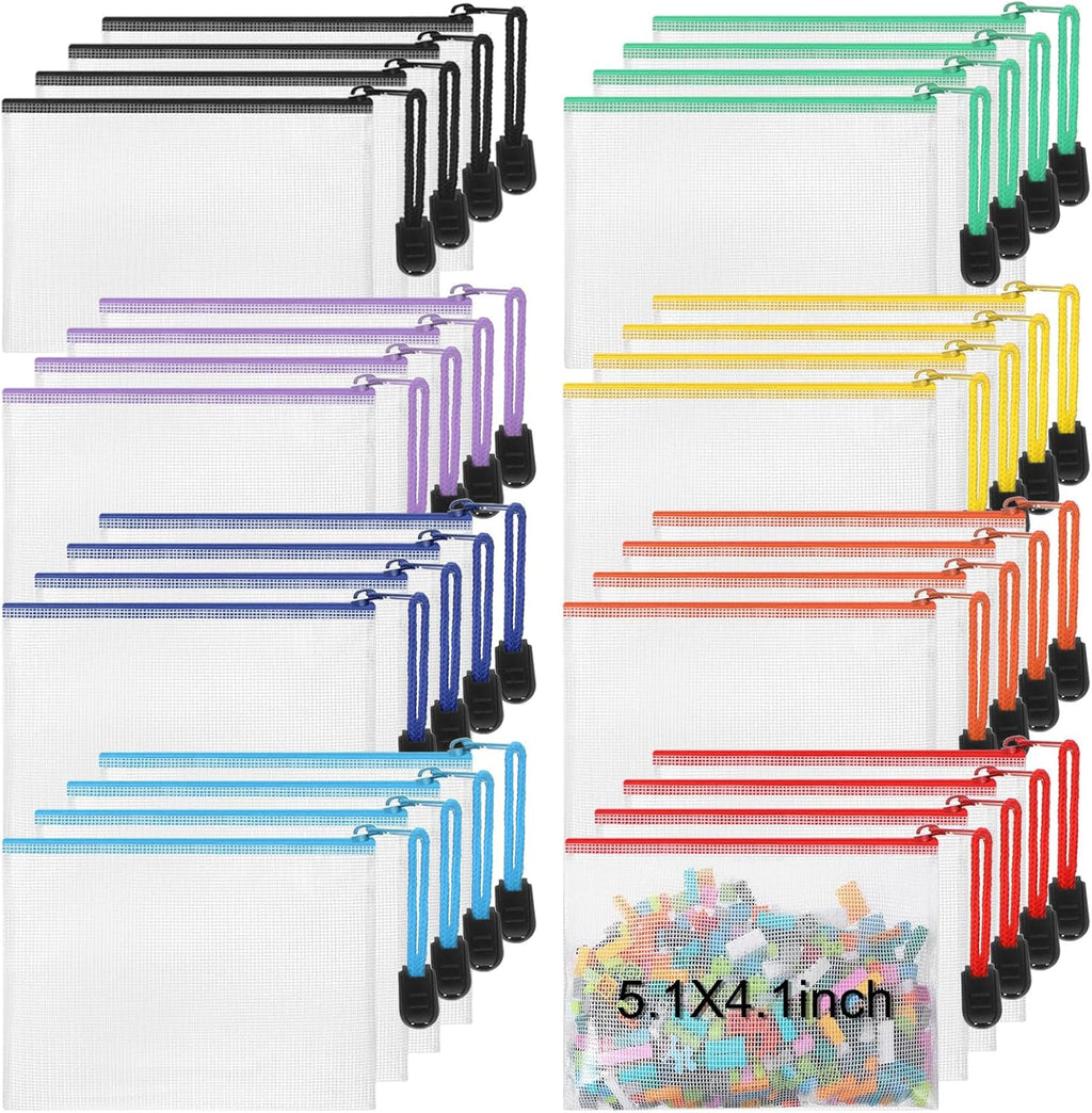 Jetec 32 Pcs Mesh Zipper Bags Toy Storage Bikini Organizer Bag Bolsas Para Guardar Trajes De Baño Waterproof Zipper Reusable Pouch Puzzle Multipurpose for Storage Office(Sweet Color,5.1 x 4.1 Inch)