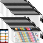 24pcs Mesh Zipper Pouch Bags 9.3 x 4.7 Inches, Black Small Clear Pouches Bulk, Travel Cosmetics Organization, Classroom and Office Supplies