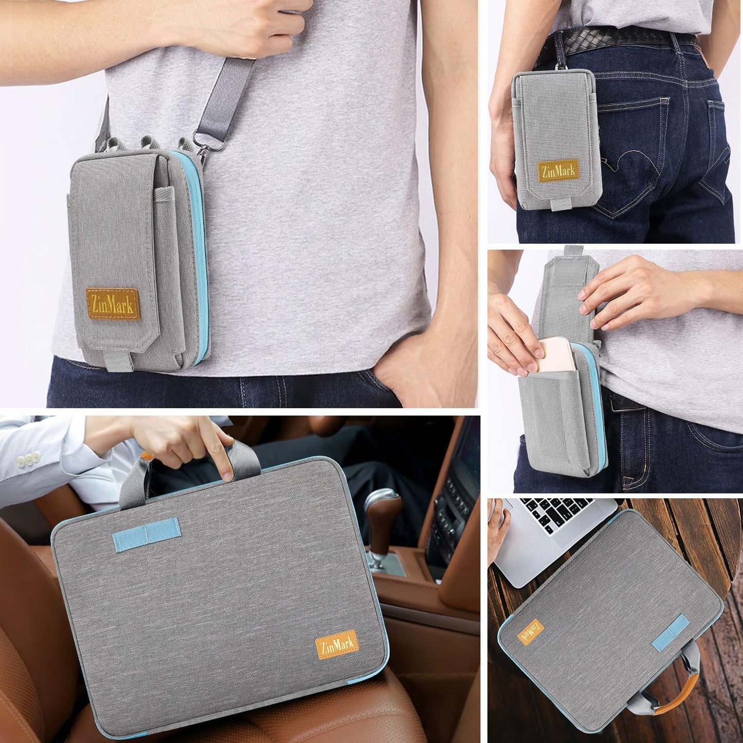 Laptop Case 15.6 Inch Briefcase Military-Grade Protection with Detachable Belt Bag, Compatible All Model of 15-16 Inch MacBook Pro and Most Popular 15.6 Inch Notebooks Chromebooks (Gray&Blue)