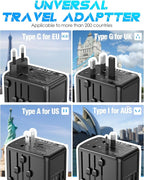Universal Travel Adapter 35W PD Fast Charging Offers 3 USB-A Ports, 2 USB-C Ports and Multi AC Outlet, International Plug Adapter Worldwide Travel Charger All in One for EU US UK AUS