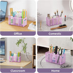 Marbrasse Mesh Pen Holder for Desk,Pencil Holder Desk Organizer 3 Adjustable Compartments,Pencil Cup with Handle Perfect for Classroom, Office, Home,Makeup,Art (Purple)