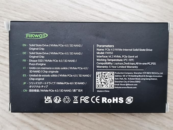 FN950 1TB NVMe SSD M.2 2280 PCIe Gen4x4, Up to 5000MB/s, Internal Solid State Drive, Configure SLC Cache, Storage and Memory Expansion for PS5 Laptop Desktop