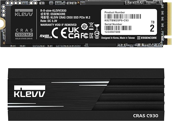 KLEVV CRAS C930 2TB M.2 2280 NVMe PCIe Gen4x4 Internal Gaming SSD Aluminium Heatsink Included, Compatible with PS5, up to 7400MB/s with DRAM Cash (K02TBM2SP0-C93)