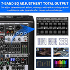 S-10 Audio Mixer 10 channel 8 channel Professional DJ Mixing Console with Reverb MP3 Player Bluetooth 48V Phantom Power Supply USB Recording for Studio Karaoke Live Music