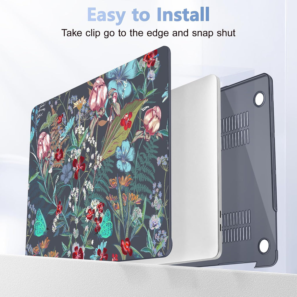 Case for MacBook Pro 13 inch with/Without Touch Bar (2016-2022, M2 A2338 M1 A2289 A2251 A2159 A1989 A1706 A1708), Hard Shell + Keyboard Cover + Dust Plug, Flowers & Herbs
