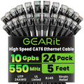 GEARit Cat 6 Ethernet Cable Pack - 24-Pack 5 ft Cat6 Ethernet Patch Cables | RJ45 Network Patch Cable, 10 Gbps Snagless Gold-Plated Connectors - Ethernet Cable Cat 6 for PC, TV, Router - Black