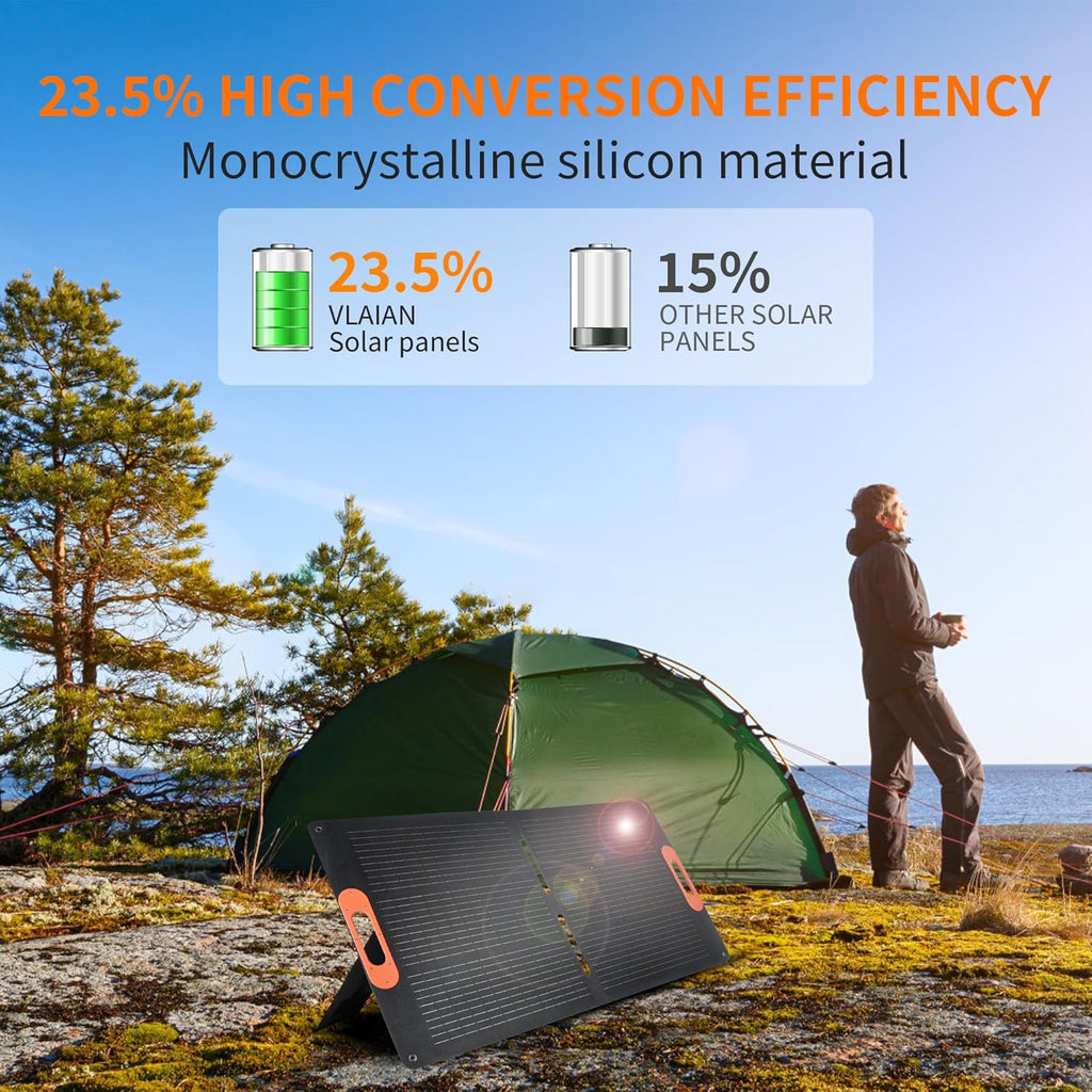 100W Portable Solar Panel for Power Station Generator,100 Watt Foldable Solar Panel Charger with MC4 Output,3-in-1 DC Connector,23.5% High Efficiency for Outdoor Camping RV Travel(100W)