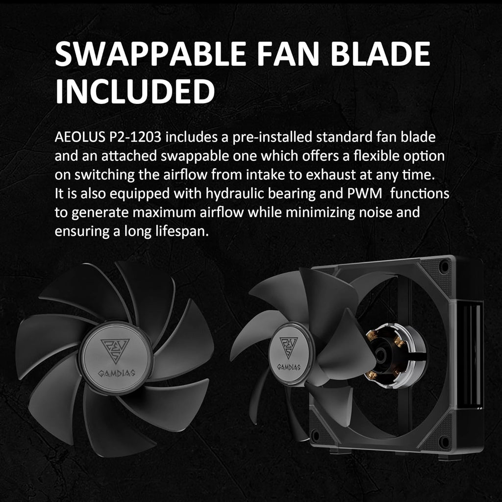 GAMDIAS AEOLUS P2-1203 120mm ARGB PWM Fan (3 Pack, no Hub), Include Reverse Fan Blade x3 & Controller, ARGB Sync, Easy Installation & Cabless Daisy-Chain Design, Silent Operation, Up to 2400RPM, Black