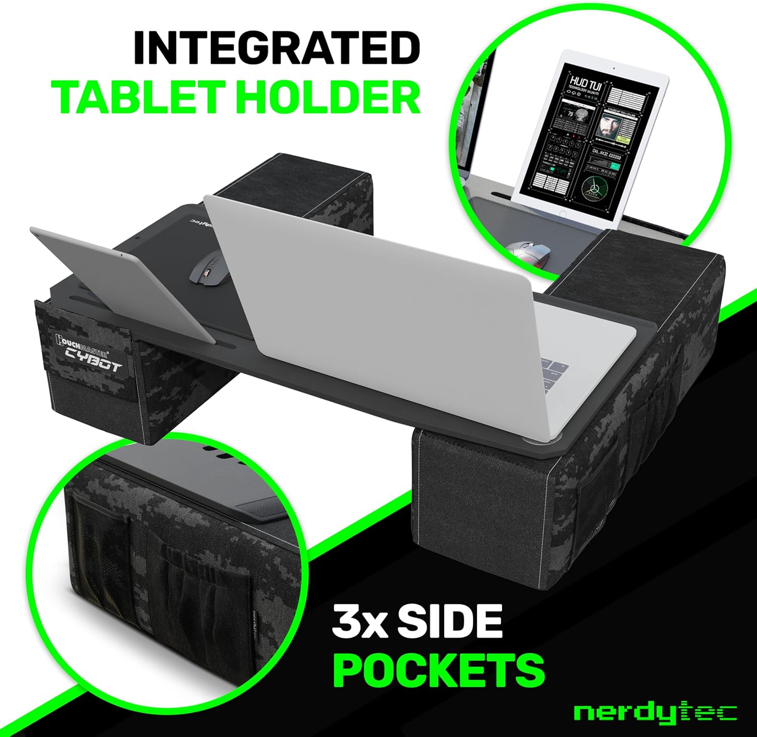 Couchmaster CYBOT, Premium Ergonomic Lap Desk for Notebooks, Sustainable Bamboo Construction, Kevlar Cushion Front, Ventilated Design, Fits Up to 17-Inch Laptops