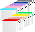 SUNEE Plastic Mesh Zipper Pouch 7x11 in (9 Colors, 18 Packs),Extra Large Water-Resistant Zip Bag for School Office Supplies, Puzzles & Games Organizing Storage
