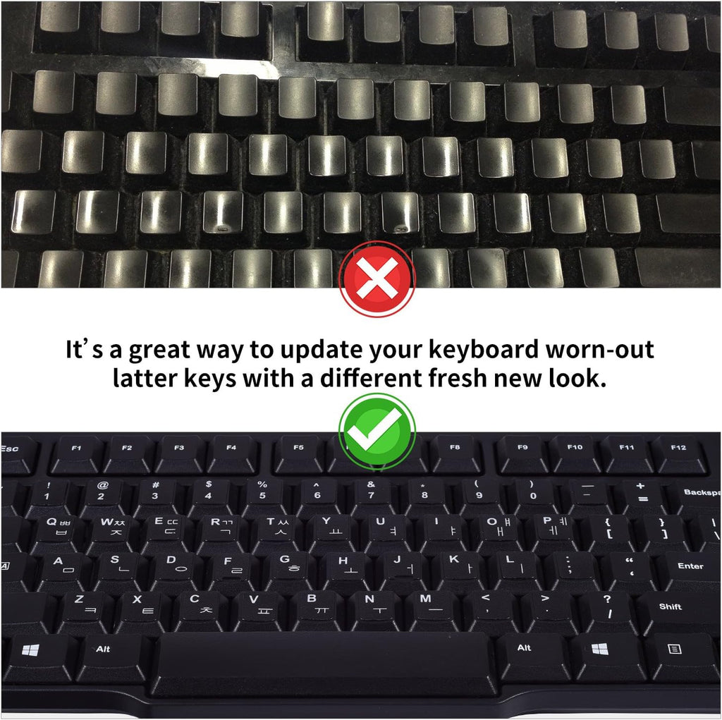 2PCS Korean Keyboard Stickers, Korean-English Keyboard Letters Replacement Sticker White Font on Black Background for Computer Laptop Notebook Desktop, Matte Keyboard Alphabet Stickers