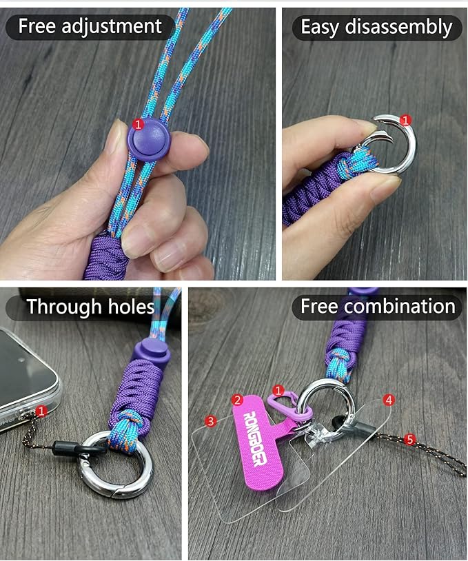 Cell Phone Lanyard - Wrist Strap for Women, Phone Bracelet, Camera Wrist Lanyard, Short Wrist Lanyard for Keys, Keychain Lanyard - Purple Blue