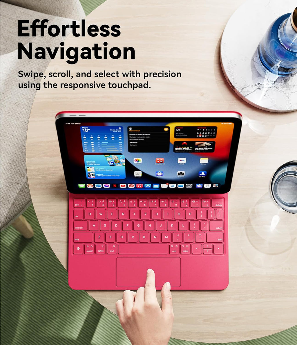 GreenLaw for iPad 11th(A16,2025)/10th(2022) Generation Case with Keyboard, Magic-Style Keyboard Stand, 7 Color Backlit, Stain-Resistant Surface, Multi-Touch Trackpad, Viva Magenta