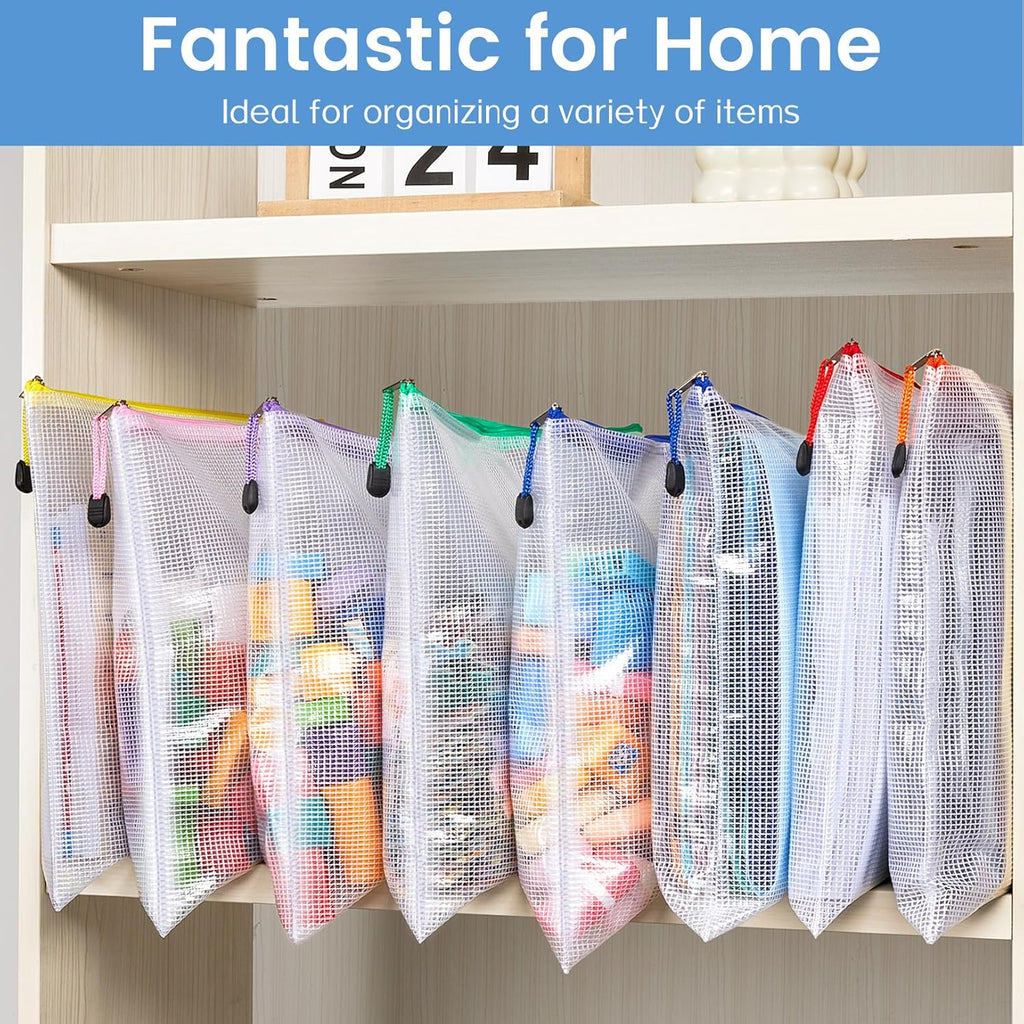 Sooez 24 Pack Super Large Mesh Zipper Pouch Bags, A3 (16.5×11.7 in) Storage Bags with Label Pocket, Reusable Zipper Pouches for Classroom Organization