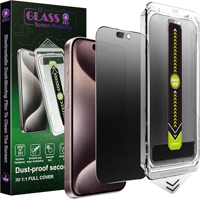 (2-Pack Matte Privacy Anti-Spy Screen Protector for iPhone 16 Pro Max (6.9-Inch),9H Tempered Glass,Anti-Glare,Full Coverage,Anti-Fingerprint,Auto Dust Removal,Bubble-Free