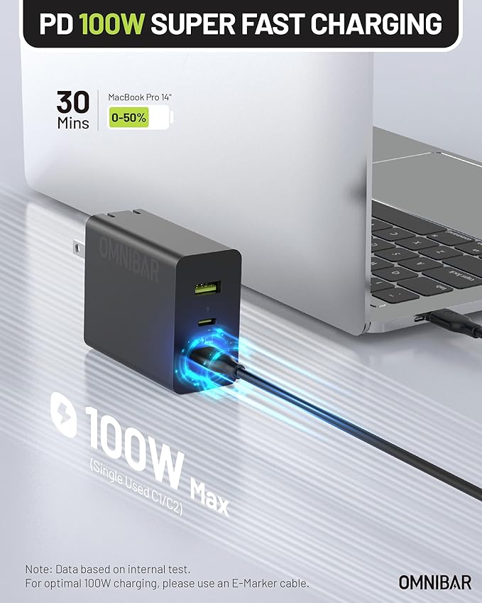 100W USB C Charger,100W Laptop Fast Charger 3-Port GaN Foldable Fast Wall Charger Block,PD3.0 PPS Power Adapter for MacBook Pro/Air,iPad Pro,iPhone 16 Pro,Galaxy S24 Ultra,Steam Deck,Google Pixelbook
