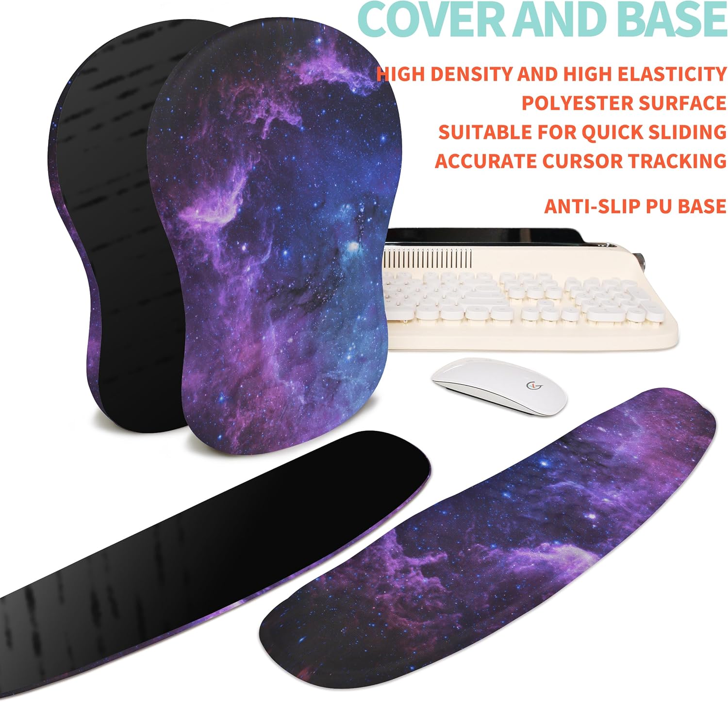 2-in-1 Ergonomic Set, Wave Rise Keyboard Wrist Rest and Massage Bulge Slope Mouse Pad Wrist Support, Cushion Memory Foam Integrated to Relieve Wrist Pain, Galaxy