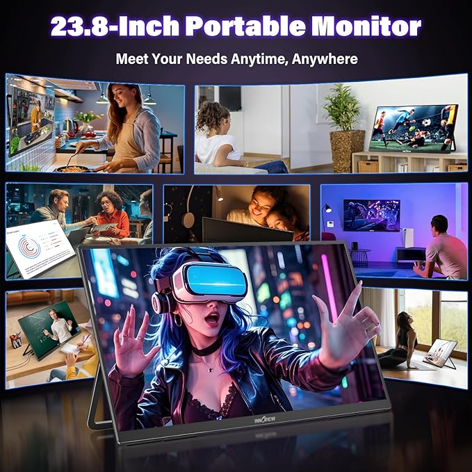InnoView 23.8 Inch 2K 100Hz Large Portable Monitor ∆E<2 100% sRGB Fast IPS Portable Gaming Monitor QHD w/180° Adjustable Stand USB-C HDMI Laptop Monitor for PS5/4 Desktop MacBook Switch Xbox 2560X1440