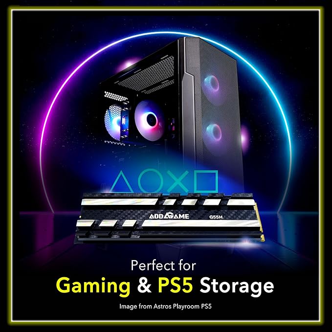 Addlink G55H 2TB PCIe 5.0 Gen5 NVMe M.2 SSD with Heatsink - Up to 10,300MB/s - Game Ready - Internal Solid State Drive - Compatible with PCs and PS5 (ad2TBG55HM2P)