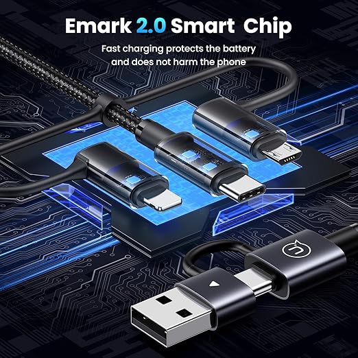 240W Multi Charging Cable, 4ft 6-in-1 USB C Cable Fast Charging Cords with USB-C/A Ports to IP/Type C/Micro Connectors for Pad/Cell Phones/Tablets/Laptop