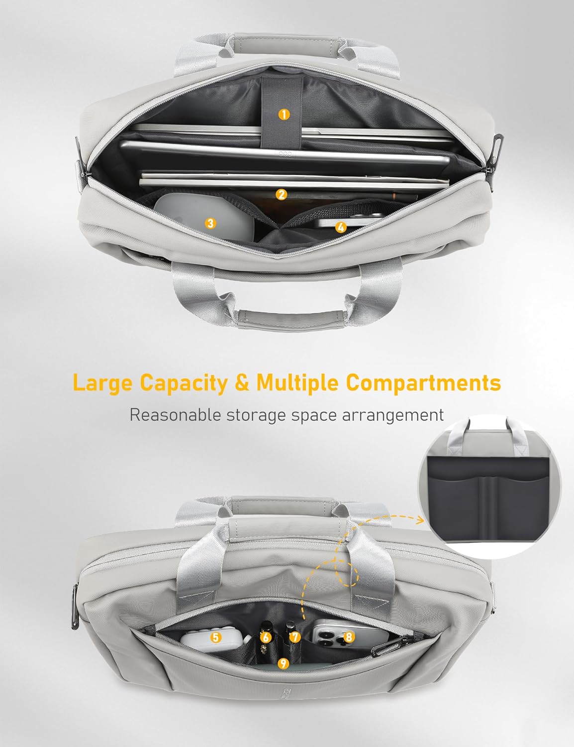 13-14 Inch Laptop Shoulder Bag Business Briefcase Water Resistant Computer Messenger Bags Compatible with MacBook Pro 14, MacBook Air 13 M4, HP, Dell, ASUS Notebook, Grey