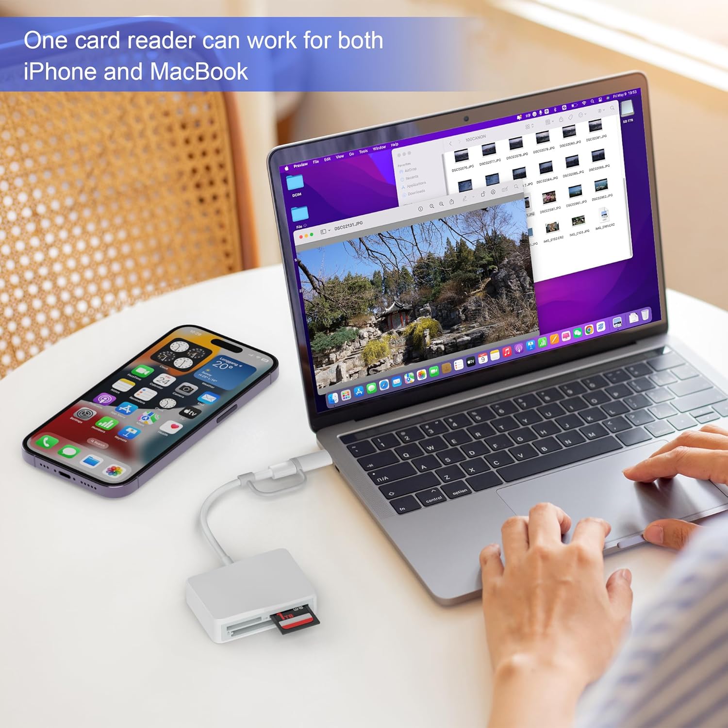 SD Card Reader for iPhone, 4 in 1 USB C and Lightning to CF/SD/MS/TF Card Adapter Memory Card Reader for Camera Adapter Trail Game Camera Viewer for iPad Macbook Plug and Play No App Required